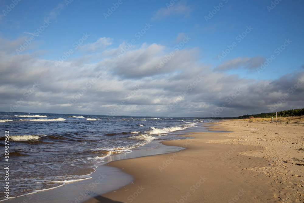 Grass sand dune beach sea view, Baltic Sea