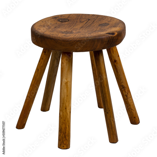 Brown wooden chair stool isolated on white background