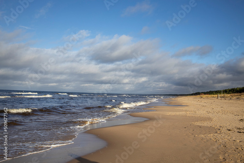 Grass sand dune beach sea view, Baltic Sea