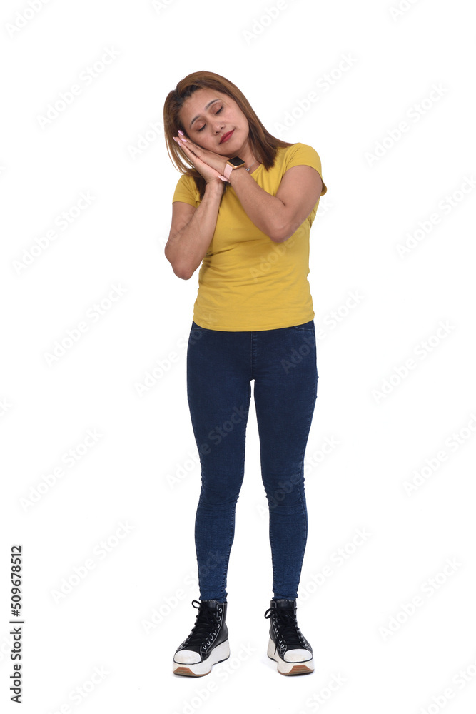 full portrait of a women sleeping on white background full portrait of a women sleeping on white background