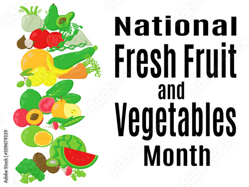 National Fresh Fruit and Vegetables Month, idea for a poster, banner, postcard or flyer