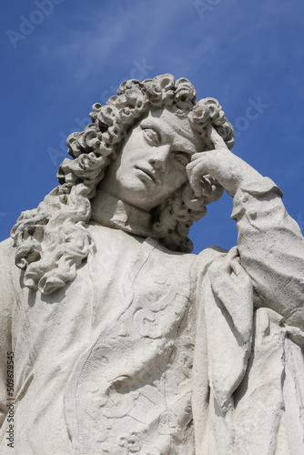 Padua  PD  Italy - May 15  2022  statue in the public park Prato della Valle with the name Bernardo Nani was a nobleman of a Venetian family and a reformer with a wig on his head