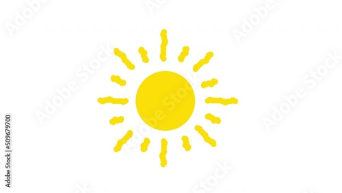 Sun, sun rays, sunshine seamless loop animation. Luma matte, alpha channel. White background.