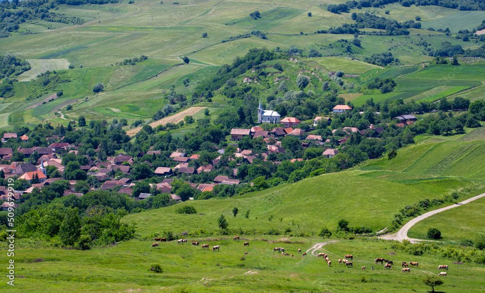 A small village between hills in Transylvania - Romania