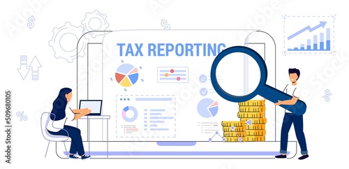 Tax reporting and control Financial legislation compliance monitoring Tax inspector concept Flat vector isolated illustration Finance audit Online income tax filing Financial technology and paperwork photo