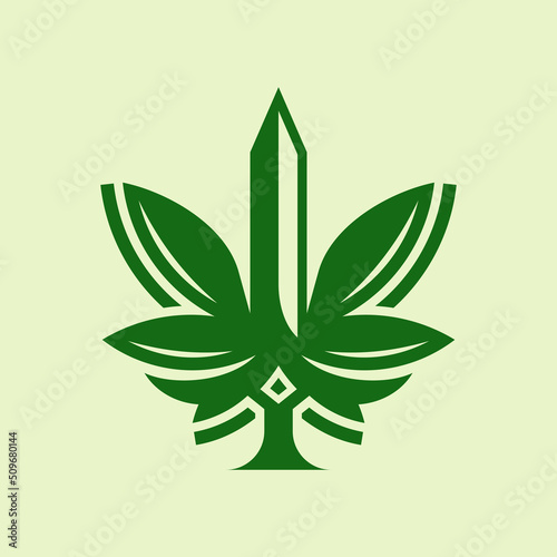 Sword logo with cannabis style design template flat vector