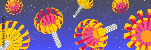 Horisontal abstract background with bright geometric elements.