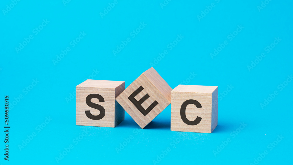 sec text on wooden blocks, business concept, blue background sec text on wooden blocks, business concept, blue background