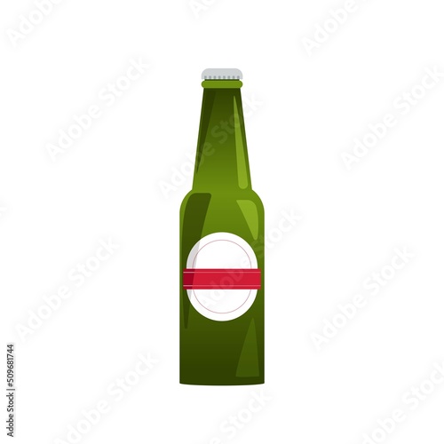 Green glass Beer bottle. Vector illustration in flat style isolated on white background.