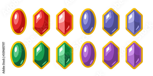 A set of gems. Cartoon multicolored diamonds. Vector set. Clipart isolated on white background.