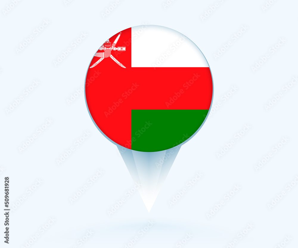 Map pointer with flag of Oman. Map pointer with flag of Oman.