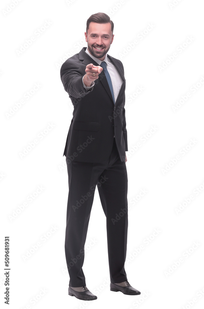 full length .smiling handsome businessman pointing at you full length .smiling handsome businessman pointing at you