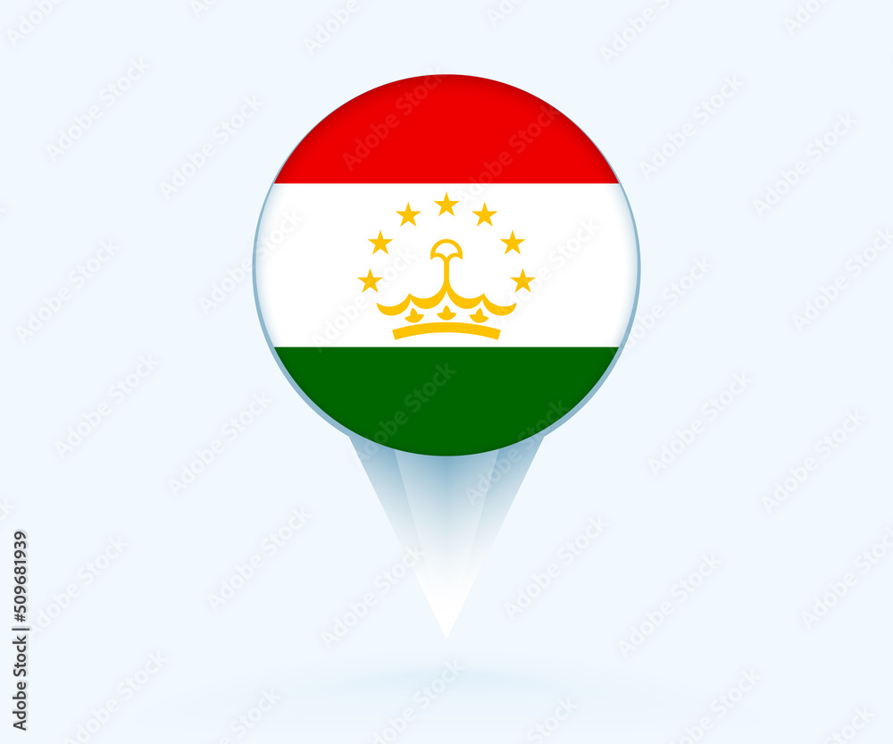 Map pointer with flag of Tajikistan. Map pointer with flag of Tajikistan.