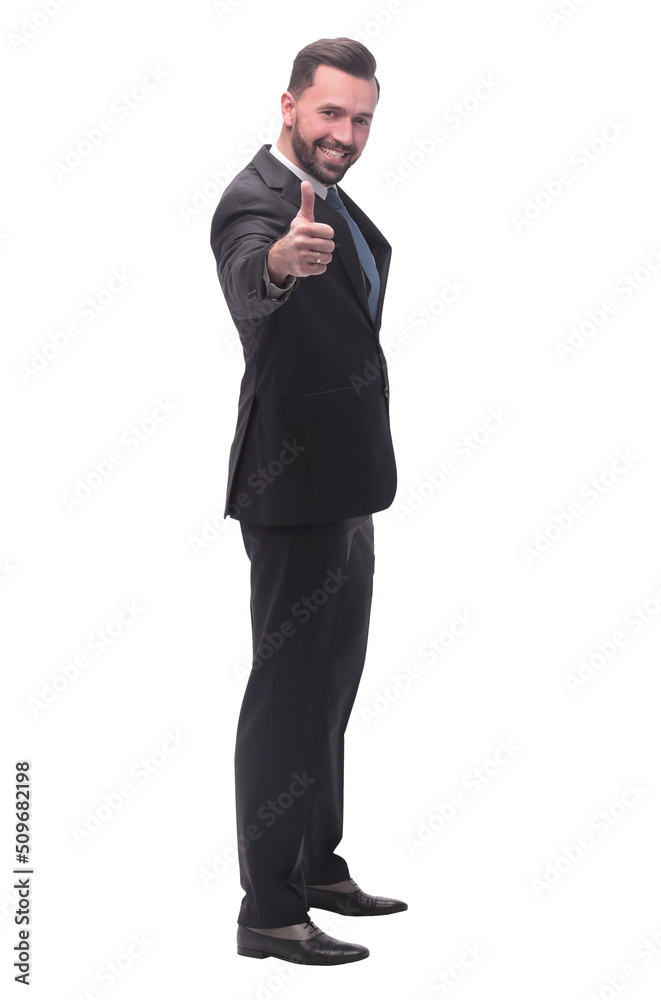 full length . successful businessman showing thumbs up full length . successful businessman showing thumbs up