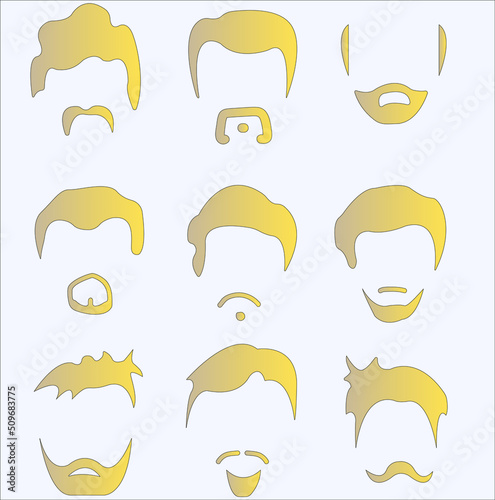 Set of men's hairstyles and mustaches in blond color