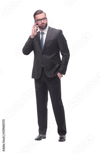 full length .concerned businessman . isolated on white