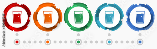 Glass of water concept vector icon set, flat design pointers, infographic template