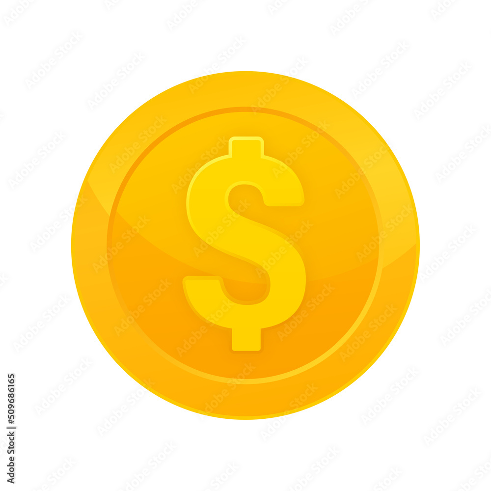 American dollar coin for design. Flat vector illustration. Dollar banknote American dollar coin for design. Flat vector illustration. Dollar banknote