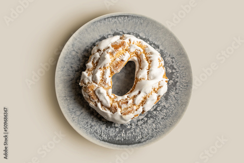 Top view cookies on the plate.Brewing cake. Cake. Choux pastry with meringue. Airy cakes with delicate and aromatic cream