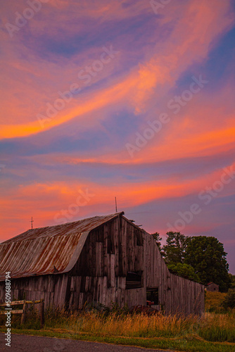 old barn at sunset
