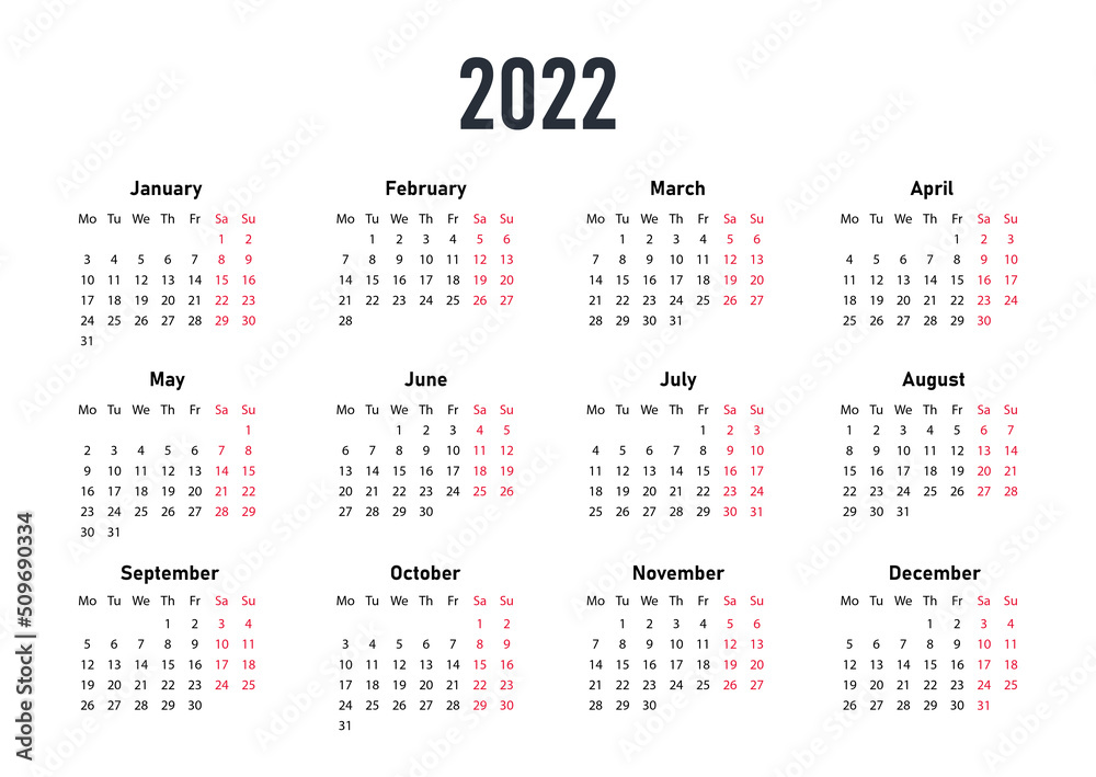 White Calendar 2022. Graphic elements for website and print on paper. Reminder for time management and planning. Seasons and months. Weekend template or mockup. Cartoon flat vector illustration White Calendar 2022. Graphic elements for website and print on paper. Reminder for time management and planning. Seasons and months. Weekend template or mockup. Cartoon flat vector illustration