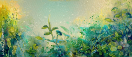Fototapeta Naklejka Na Ścianę i Meble -  Nature. Art summer. Watercolor background, design element