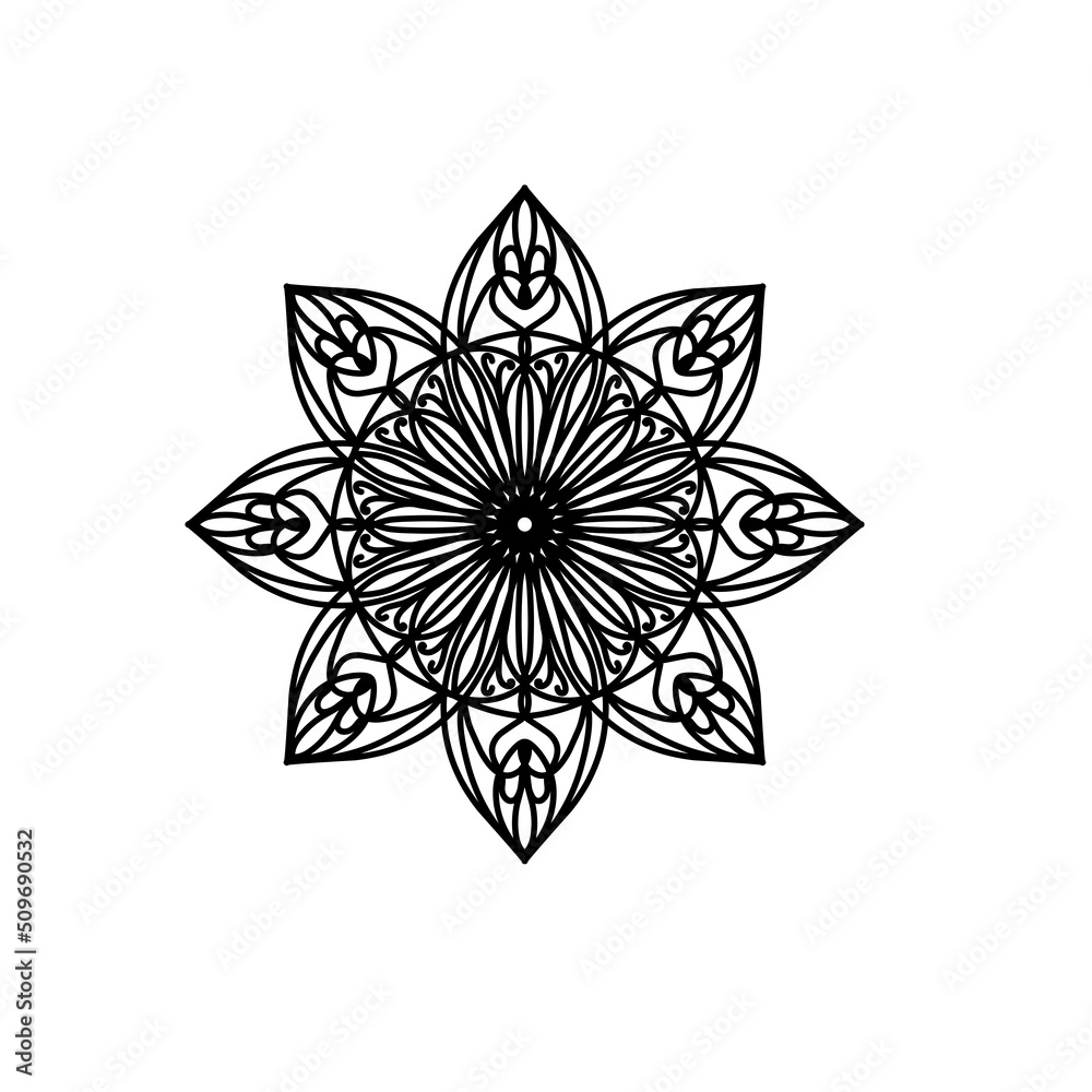 Easy mandala, zentangle coloring page on white background.