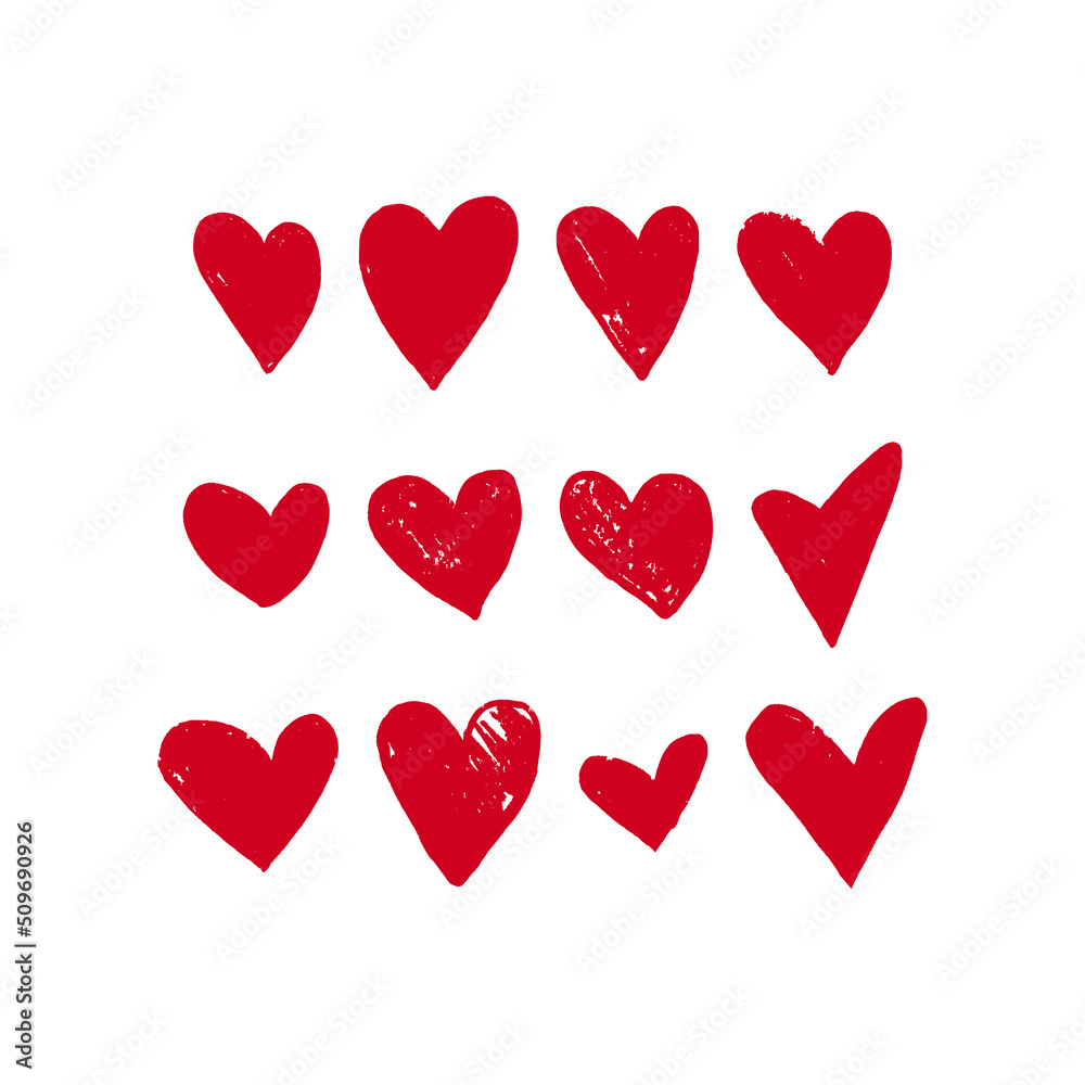 Red Heart Hand Drawn Icon Set, set of red hearts in doodle style, vector format Red Heart Hand Drawn Icon Set, set of red hearts in doodle style, vector format