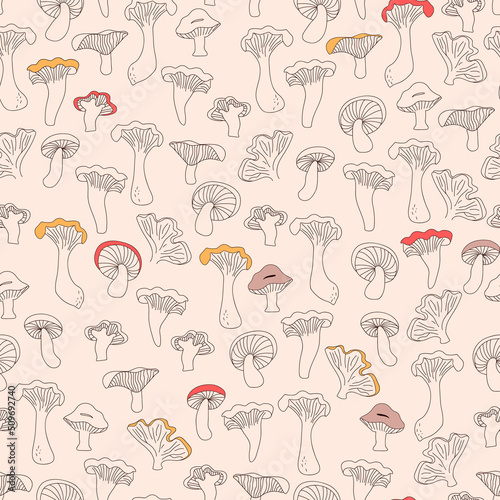 Seamless pattern with mushrooms. Print for textile, wallpaper, covers, surface. Autumn pattern. For fashion fabric.