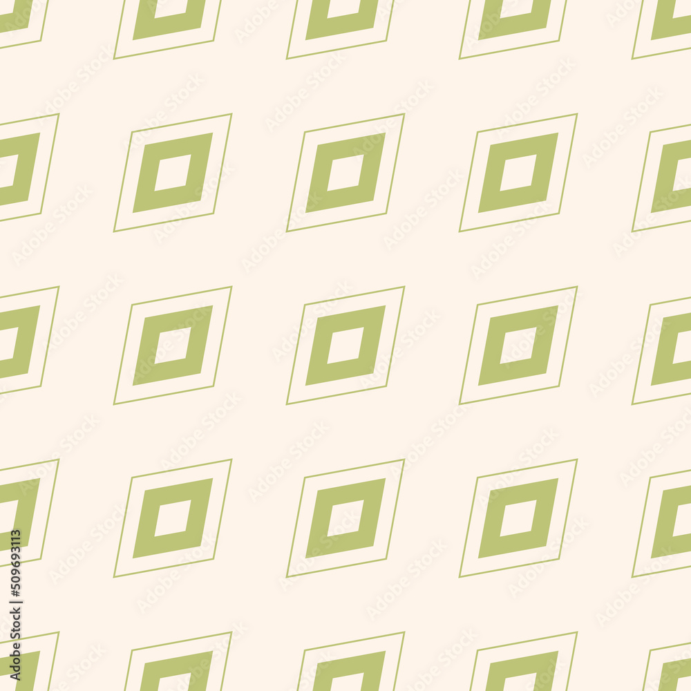 Diamond vector pattern. Stylish geometric seamless ornament with outline rhombus shapes in diagonal grid. Abstract green and beige colored graphic texture. Simple minimal background. Repeat geo design Diamond vector pattern. Stylish geometric seamless ornament with outline rhombus shapes in diagonal grid. Abstract green and beige colored graphic texture. Simple minimal background. Repeat geo design