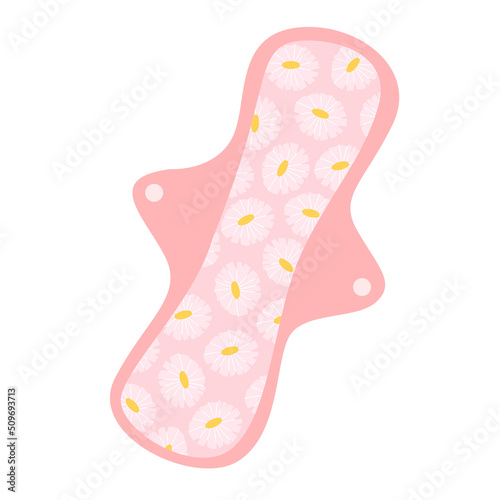 Vector illustration of a cotton reusable menstrual pad. Eco-protection for women in critical days. Means for feminine hygiene. Zero level of waste. Protection of the menstrual cycle, female hygiene.