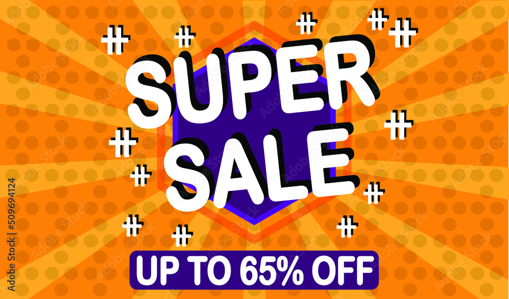 Fototapeta premium 65% off. 65% Super sale modern design template. Banner orange background.