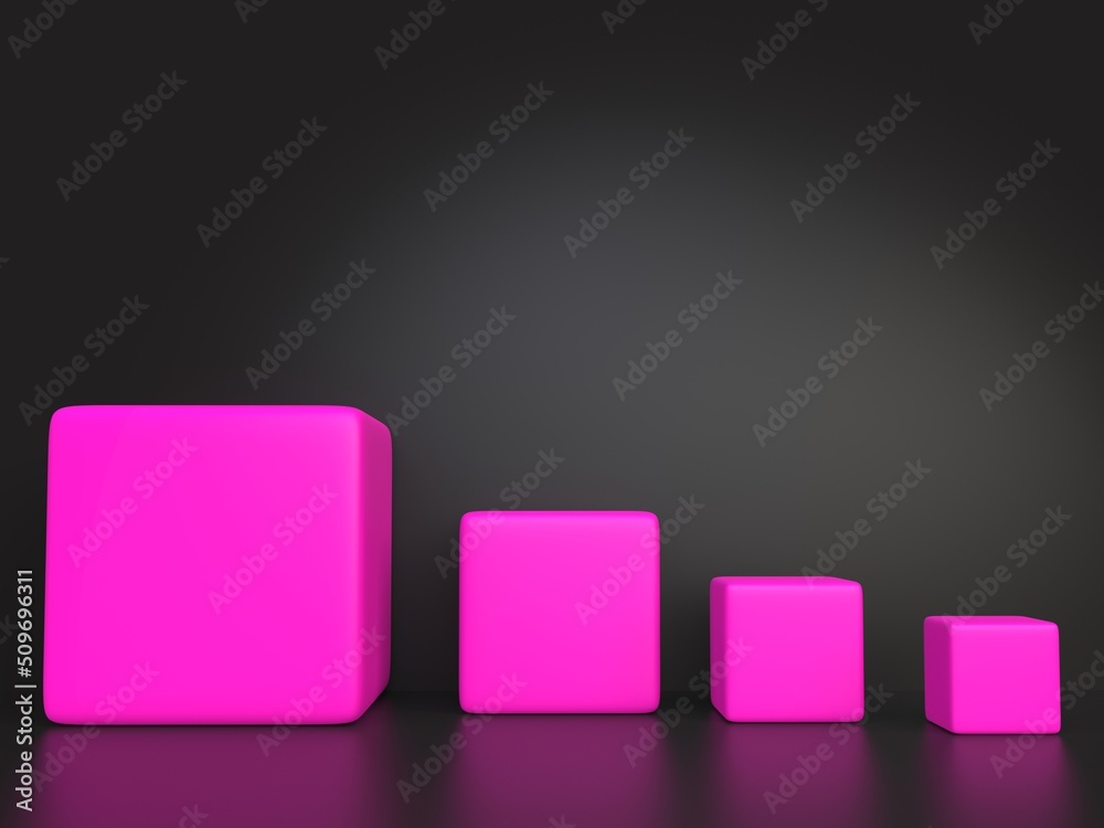 Four soft pink cubes on black backdrop