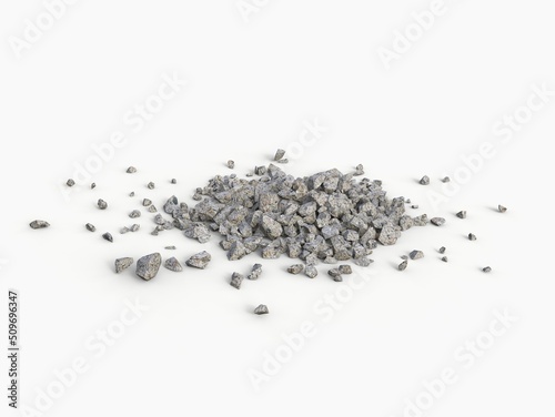 Small pile of rocks rubble scattered on the ground - isolated on white background