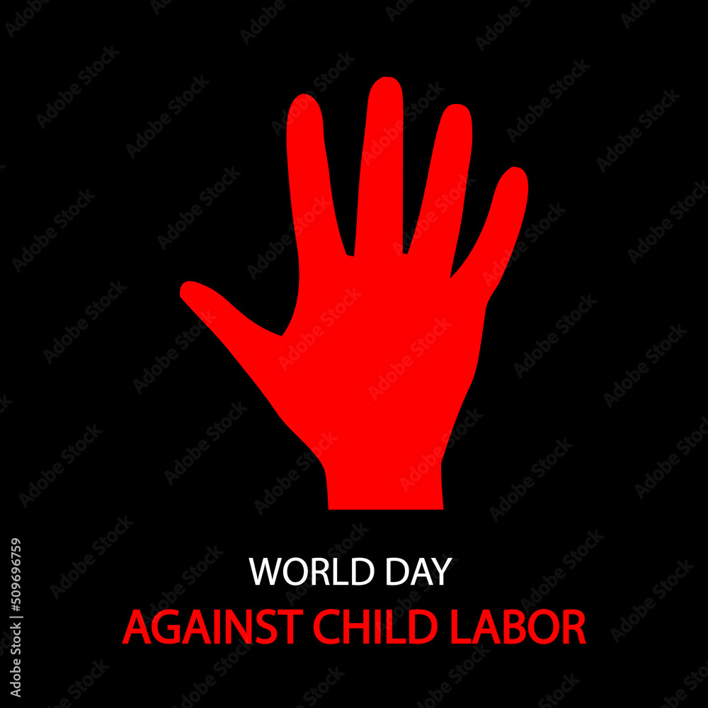 Fototapeta premium World day against child labor red hand, vector art illustration.