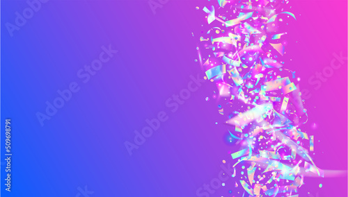 Holographic Tinsel. Modern Art. Violet Shiny Background. Flying Foil. Falling Glitter. Party Design. Cristal Texture. Metal Abstract Serpentine. Pink Holographic Tinsel