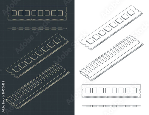 RAM module with and without heatsink blueprints