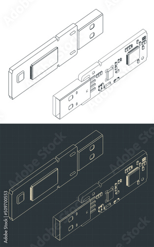 USB fash drive isometric blueprints