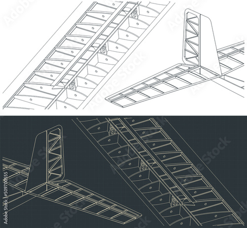 Wing and tail blueprints of the glider