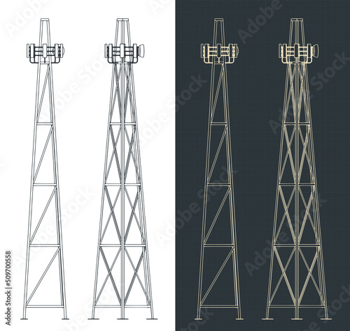 Cell tower with equipment blueprints