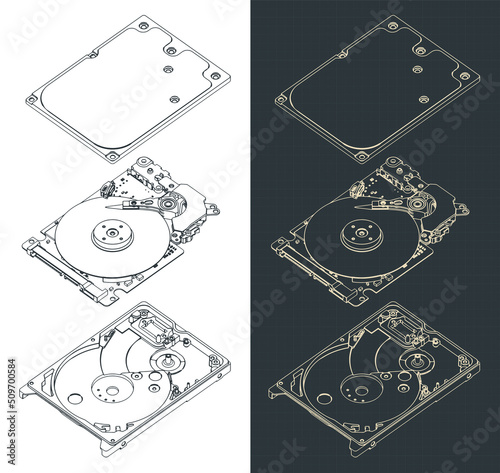 Hard drive disk disassembled drawings