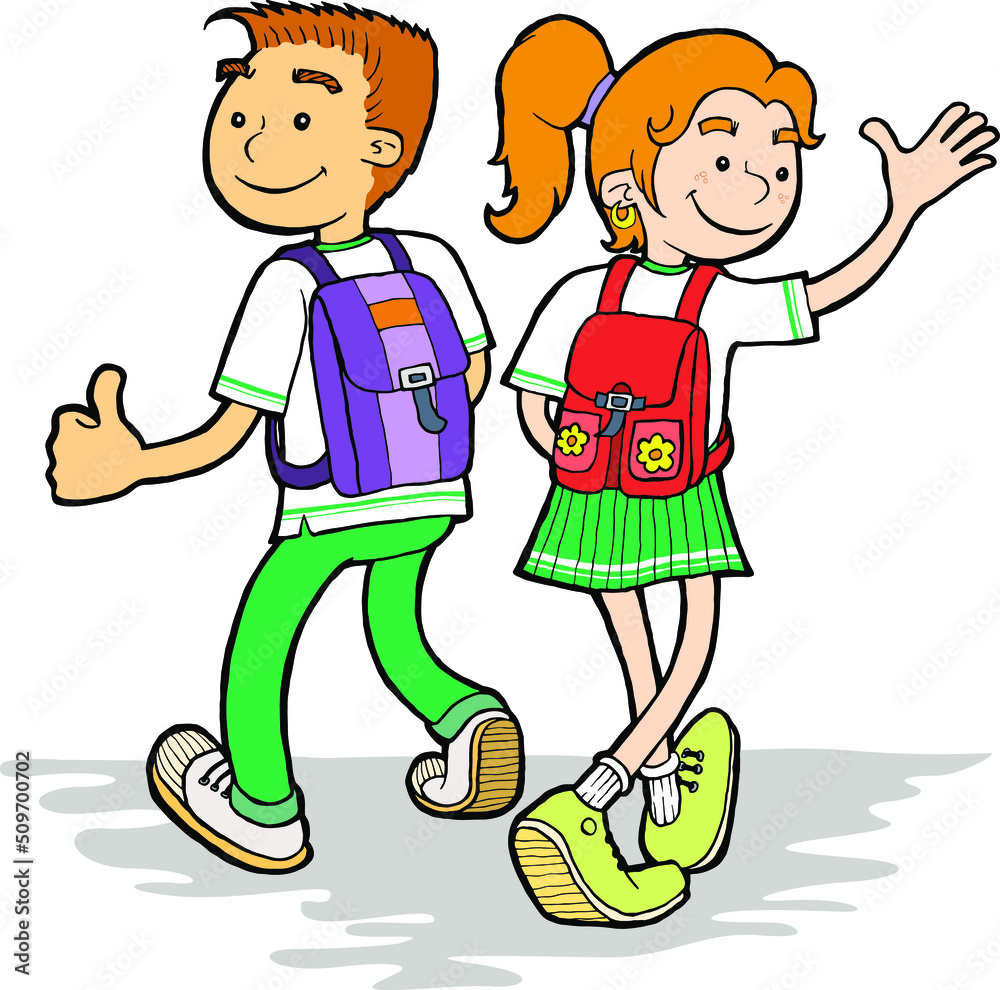 child back to school, boy and girl students, high school, middle school ...
