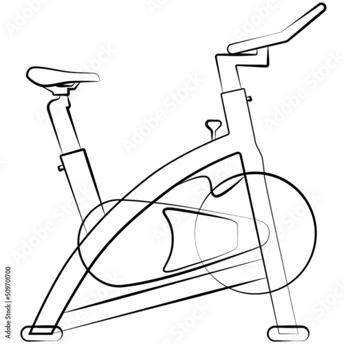 Indoor cycling, indoor bikes, spin bikes sketch drawing, contour lines drawn