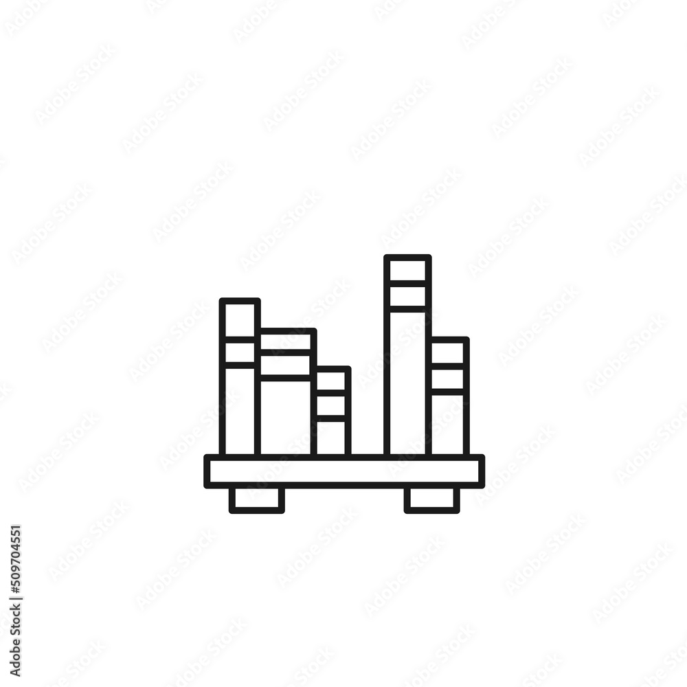 Furniture concept. Vector sign in flat style and editable stroke. Perfect for stores, shops, banners, web sites. Line icon of book of shelves