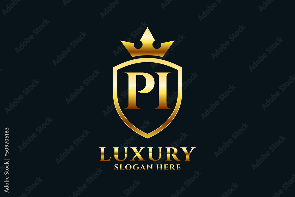 initial PI elegant luxury monogram logo or badge template with scrolls and royal crown - perfect for luxurious branding projects - obrazy, fototapety, plakaty 