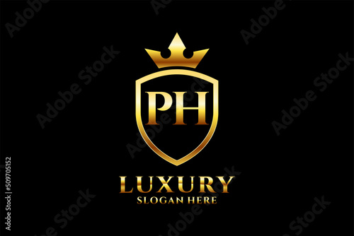 initial PH elegant luxury monogram logo or badge template with scrolls and royal crown - perfect for luxurious branding projects