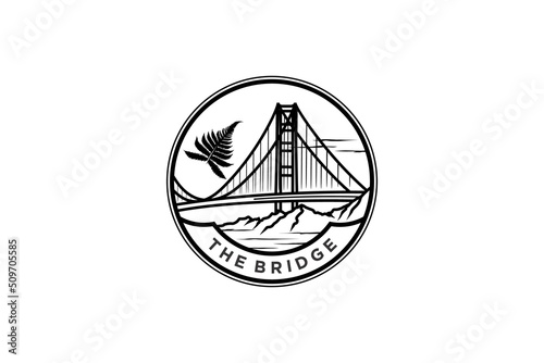 Golden gate vector logo silhouette suspension bridge design USA San Francisco California landmark building