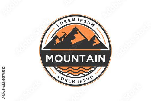 Mountain goat logo outdoor adventure wildlife design hiking exploration nature camping basecamp campfire alpine himalaya