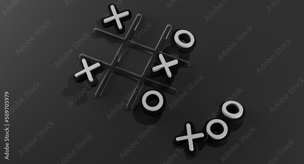 Tic-tac-toe, strategy game, millennial board game. Ancient culture. Black and white pieces. Illustration on black background. Illuminated and bright. Leisure, games for children. Tic-tac-toe, strategy game, millennial board game. Ancient culture. Black and white pieces. Illustration on black background. Illuminated and bright. Leisure, games for children.