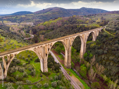 Landscape and Viaduct of Guadalupe from above. Province of Caceres, Extremadura, Spain. photo